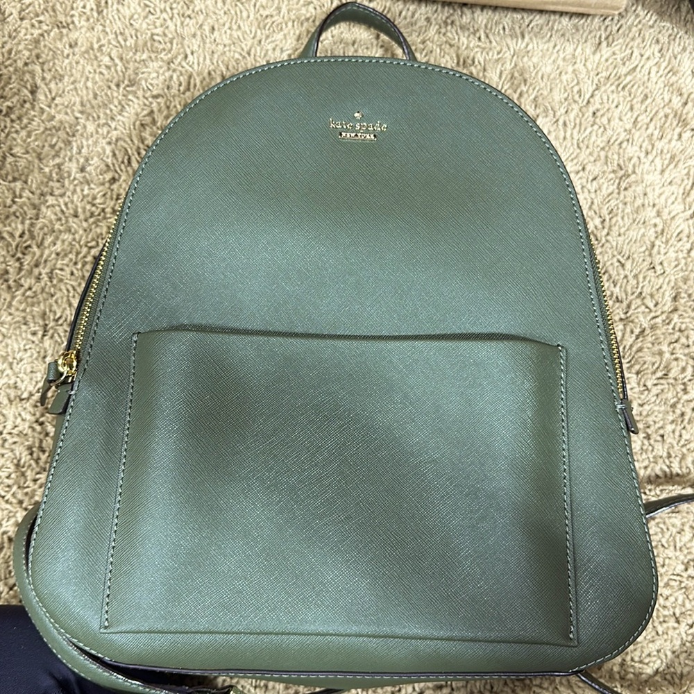 Kate spade dark green leather backpack like new